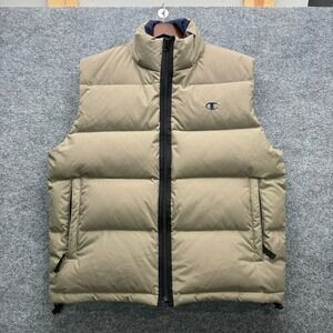 Champion Puffer Vest Men's Size L Tan Quilted Full Zip Sleeveless Outerwear